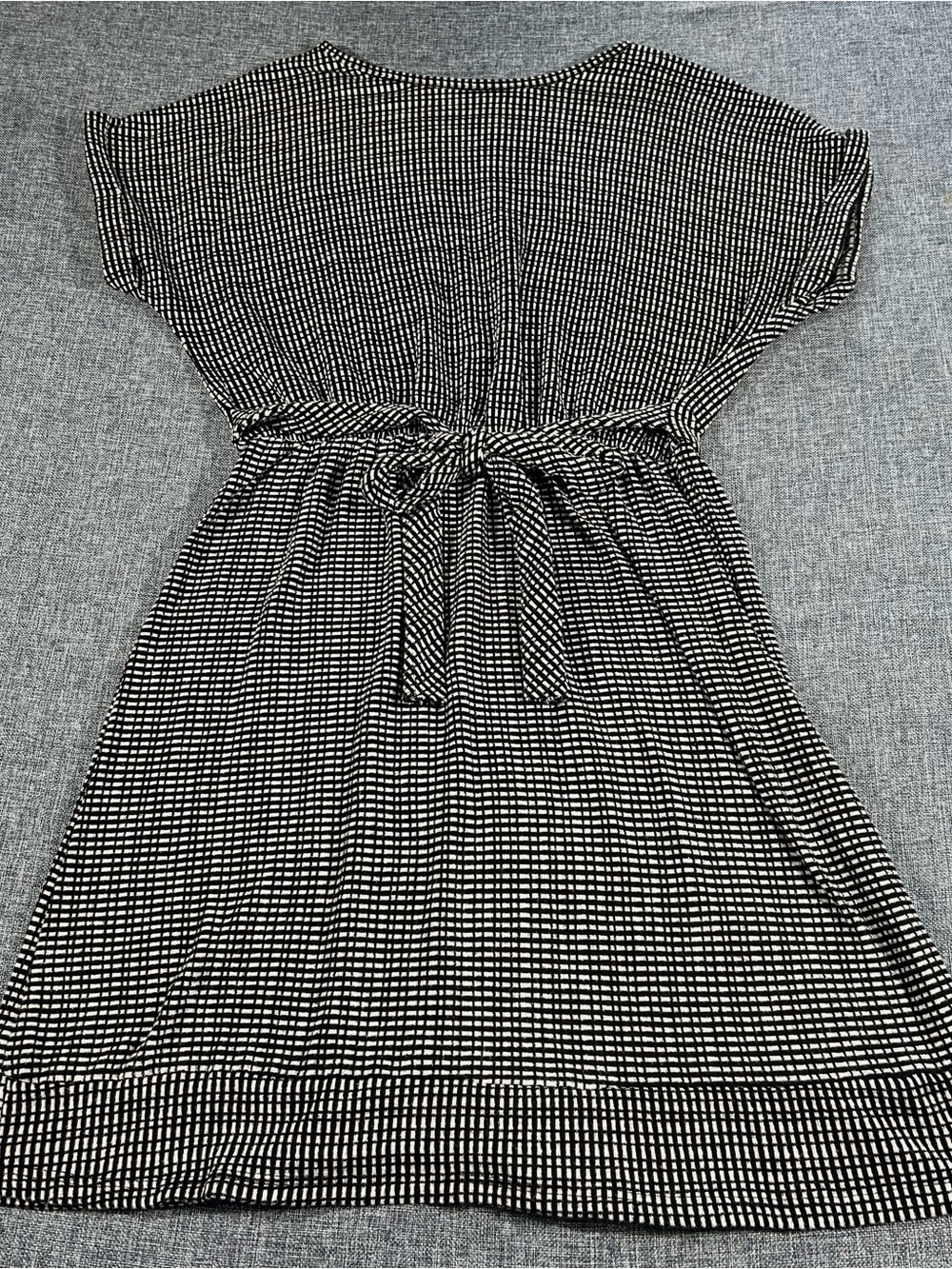 Caution To The Wind Black and White Check Above-Knee Dress with Tie Waist